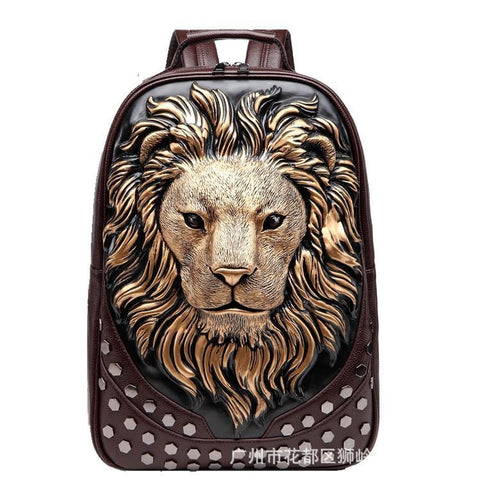 3D Lion Head Rivet Backpack