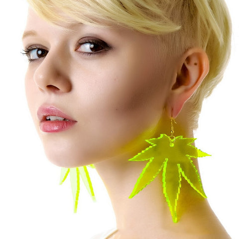 Large Green Leaf Earrings